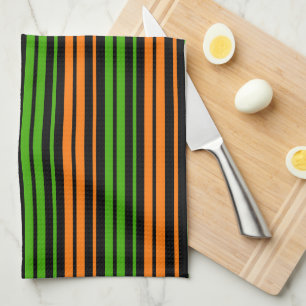 Schwarze Orange Grüne Vertikale Streifen Design Geschirrtuch