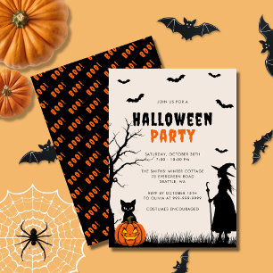 Schwarze Orange Hexen-Kürbis-Erwachsene Halloween- Einladung