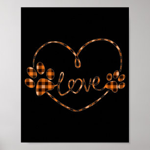 Schwarze Orange Karierte Hundepfote Herz Liebe Hal Poster
