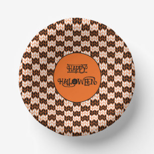 SCHWARZE ORANGE KARO STRICK 7" Papierschüsseln Pappteller