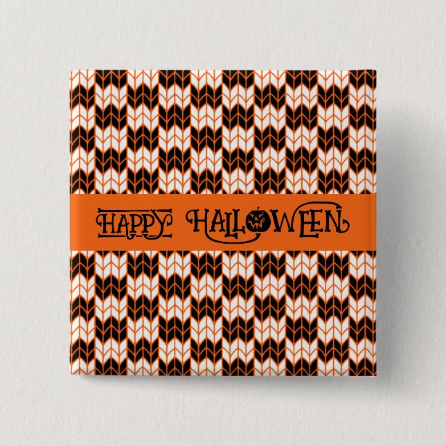 SCHWARZE ORANGE KARO STRICK Button Schaltfläche II (Vorderseite)