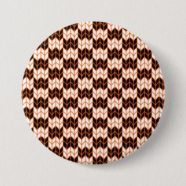 SCHWARZE ORANGE KARO STRICK Runder Button Button (Vorderseite)