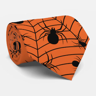 Schwarze Orange Spinnen Spinnennetz Halloween Must Krawatte