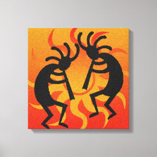 Schwarze orange südwestliche Kokopelli Wand-Kunst Leinwanddruck