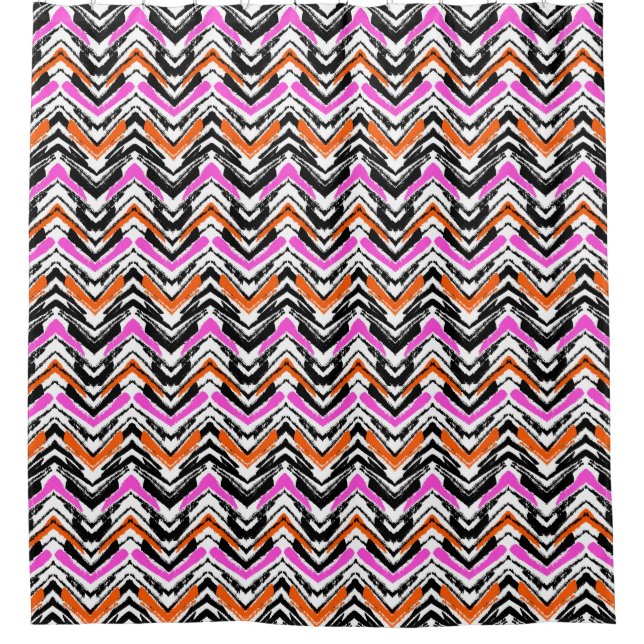 Schwarze, orange und rosa Hand gezeichnetes Duschvorhang (Vorderseite)