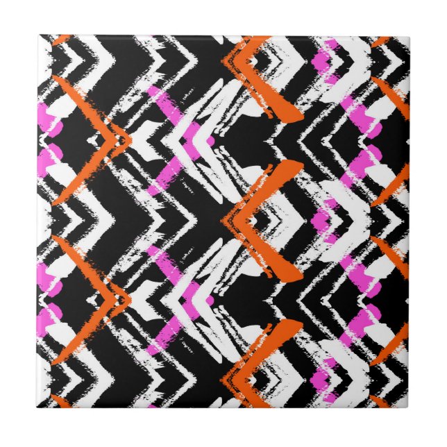 Schwarze, orange und rosa Hand gezeichnetes Fliese (Vorderseite)