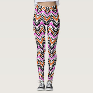Schwarze, orange und rosa Hand gezeichnetes Leggings