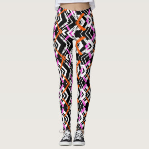 Schwarze, orange und rosa Hand gezeichnetes Leggings
