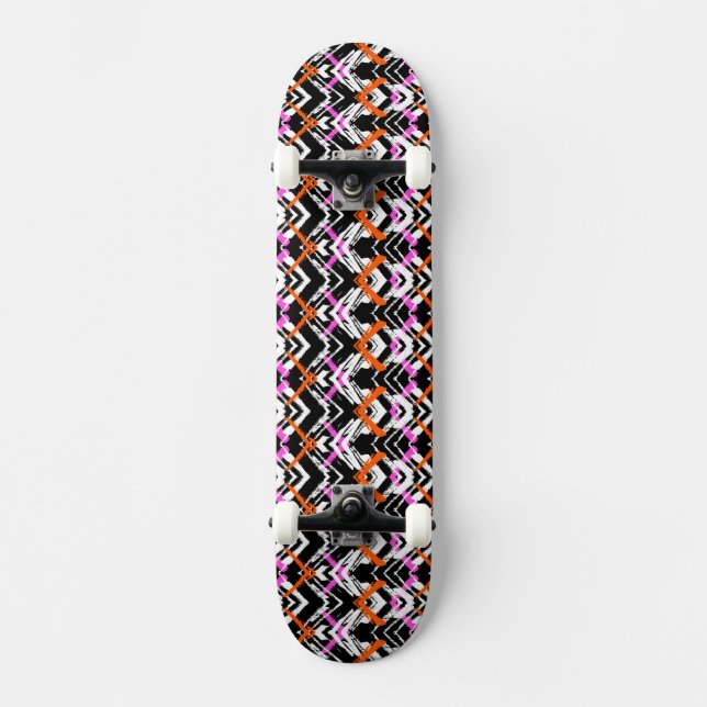 Schwarze, orange und rosa Hand gezeichnetes Skateboard (Vorderseite)
