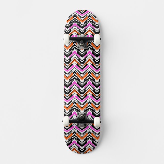 Schwarze, orange und rosa Hand gezeichnetes Skateboard (Vorderseite)