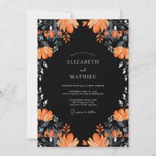 Schwarze Orangenlaub-Eukalyptus-Hochzeit Einladung