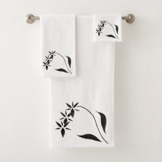 Schwarze Orchideen-Blumen-Kunst Badhandtuch Set
