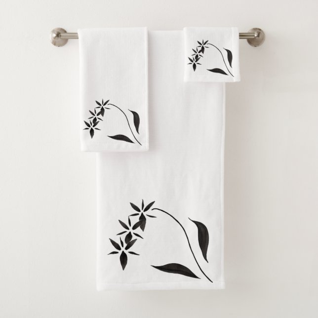 Schwarze Orchideen-Blumen-Kunst Badhandtuch Set (Insitu)