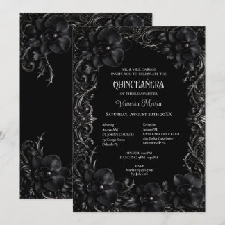 Schwarze Orchideen Gothic Halloween Quinceanera Ei Einladung