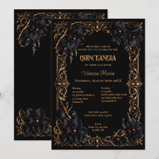 Schwarze Orchideen Gothic Halloween Quinceanera Ei Einladung