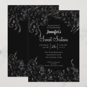 Schwarze Orchideen Gothic Sweet 16 Einladung