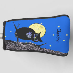 Schwarze Owl blaue Augen in Baummoon Sternen Golf Headcover