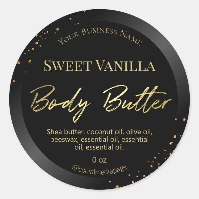 Schwarze Paint Dots Body Butter Etikett Runder Aufkleber (Vorderseite)