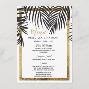 Schwarze Palme-Wedel-Goldgrenzmoderne Hochzeit Menükarte