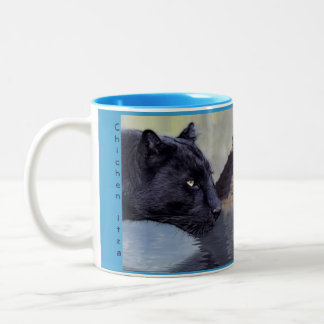 Schwarze Panther in Chichen Itza Mexiko Zweifarbige Tasse