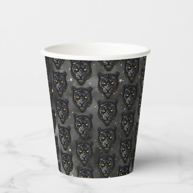 Schwarze Panther-Papierbecher Pappbecher (Vorderseite)