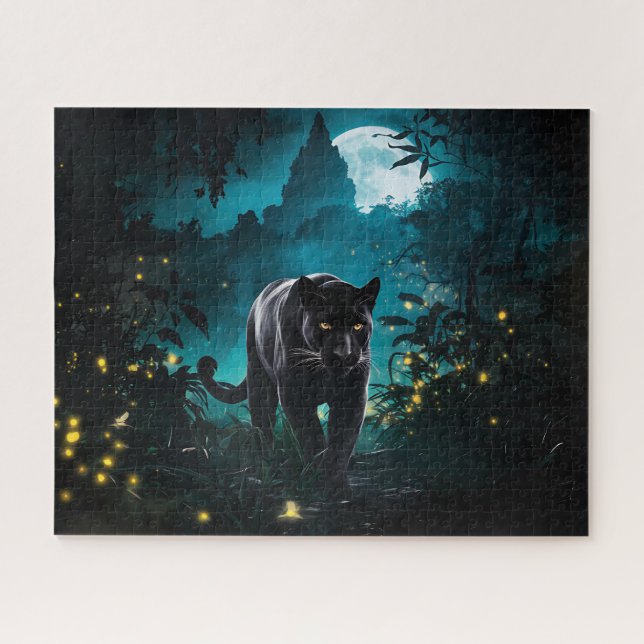 Schwarze Panther-Perlen unter Vollmond (Horizontal)