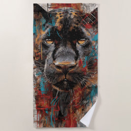 Schwarze Panther Street Art Portrait Strandtuch