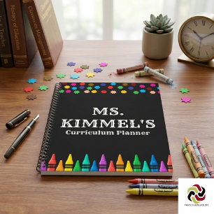 Schwarze Pastell-Crayons-Lehrplan-Lehrer-Planer Notizbuch