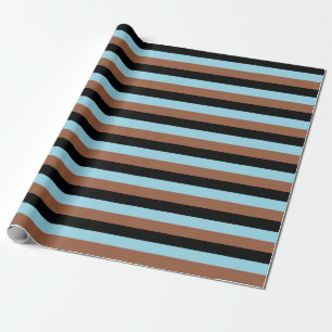 Schwarze, pastellblaue und braune Streifen Geschenkpapier
