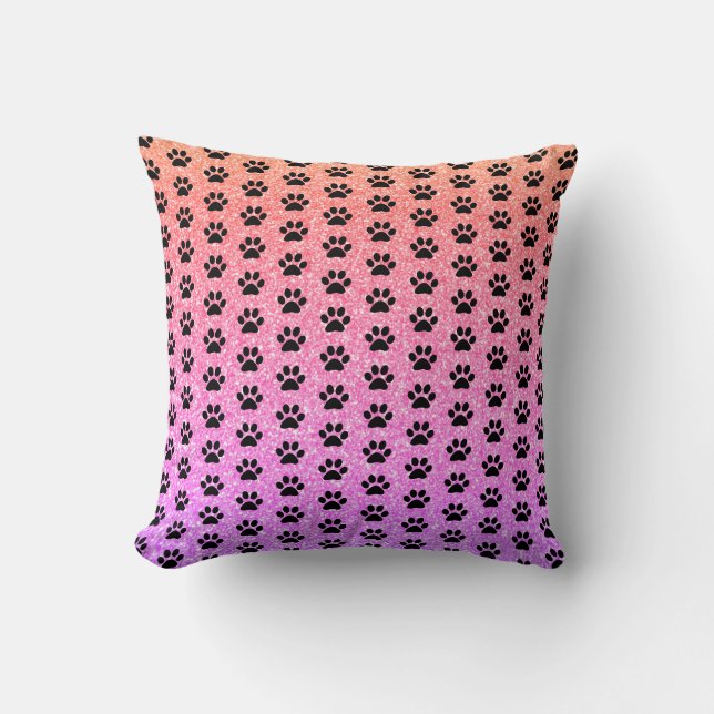 Schwarze Paw Drucke Rose Gold Pink Glittery Ombre Kissen (Vorderseite)