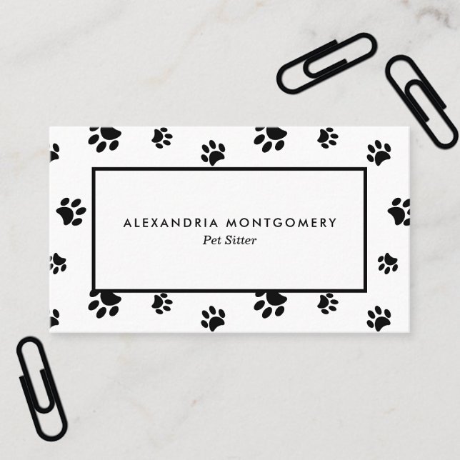 Schwarze Paw druckt Berufliche Begleiter Sitter Visitenkarte (Black Paw Prints Professional Pet Sitter Business Card)
