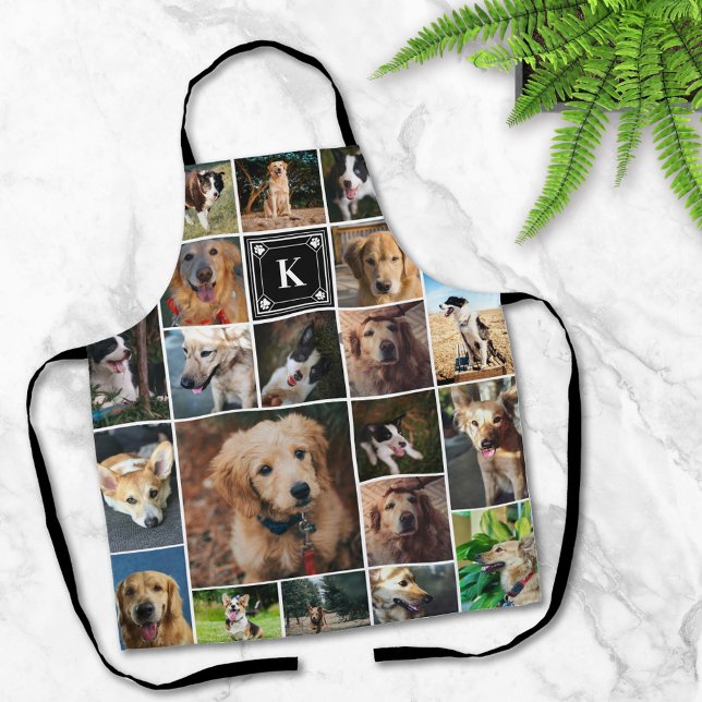 Schwarze Paw Print Monogramm Foto Collage Schürze (Von Creator hochgeladen)