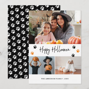 Schwarze Paw Print Pet Foto Happy Halloween Card Feiertagskarte