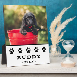 Schwarze Paw Print Pet Foto Name Keepake Fotoplatte