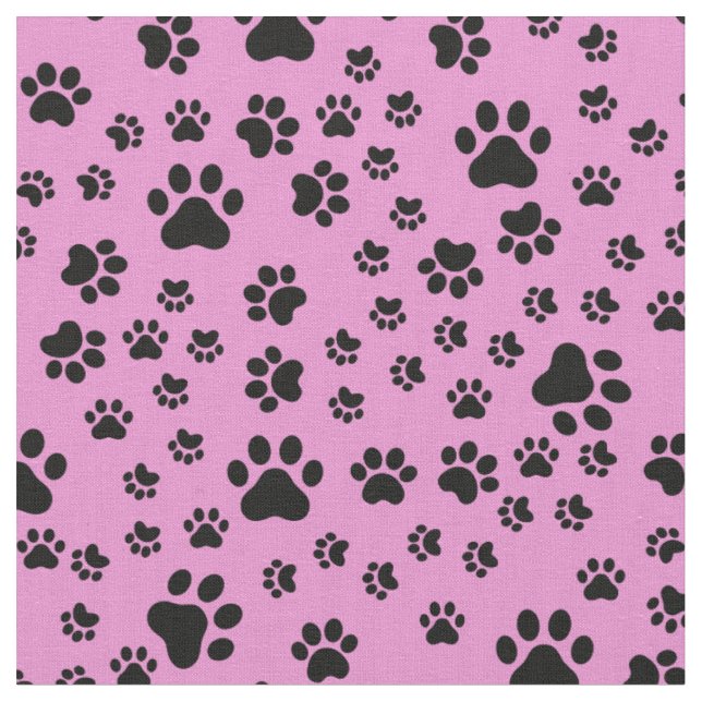 Schwarze Paw Prints auf Bubblegum Pink Stoff (Nahaufnahme)