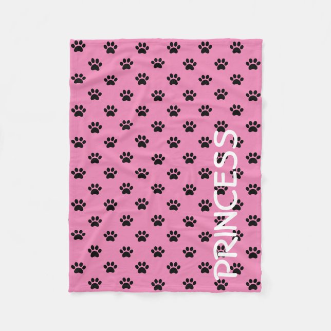 Schwarze Paw Prints auf Girly Pink Personalisiert Fleecedecke (Vorderseite)