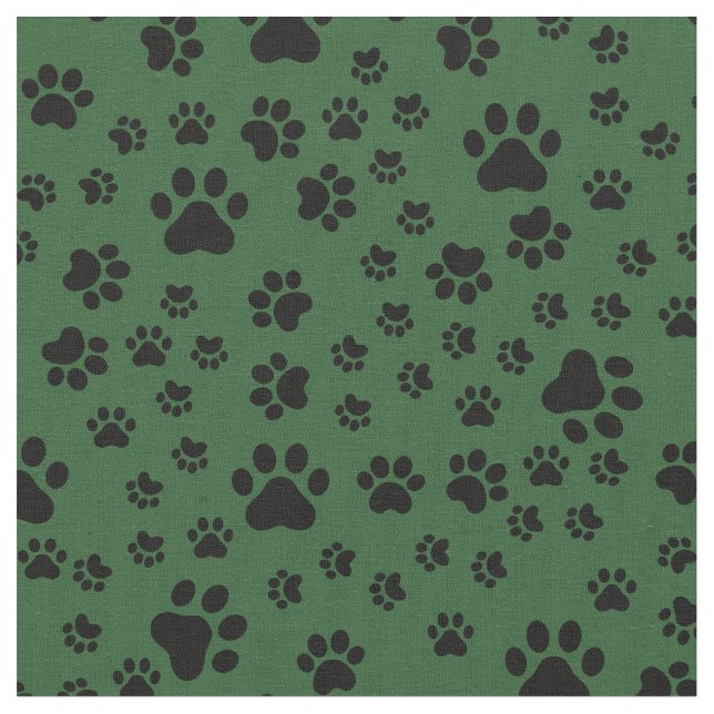 Schwarze Paw-Prints auf Grün Stoff (Nahaufnahme)