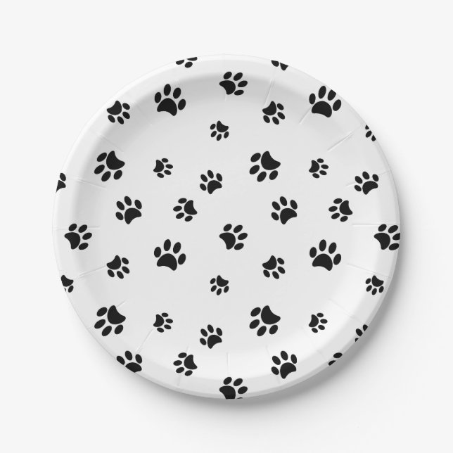 Schwarze Paw Prints Party Pappteller (Vorderseite)