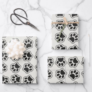 Schwarze Paws, Hundepfähle, Katzenpfähle, Kontur Geschenkpapier Set