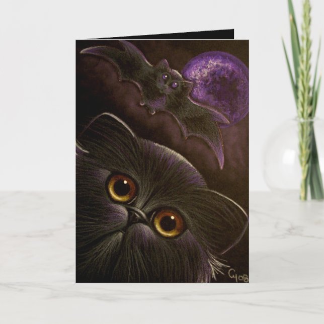 SCHWARZE PERSISCHER CAT-SCHLÄGER-HALLOWEEN-NACHT 3 KARTE (Vorderseite)