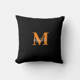 Schwarze Personalisierte Initialen und Name Monogr Kissen