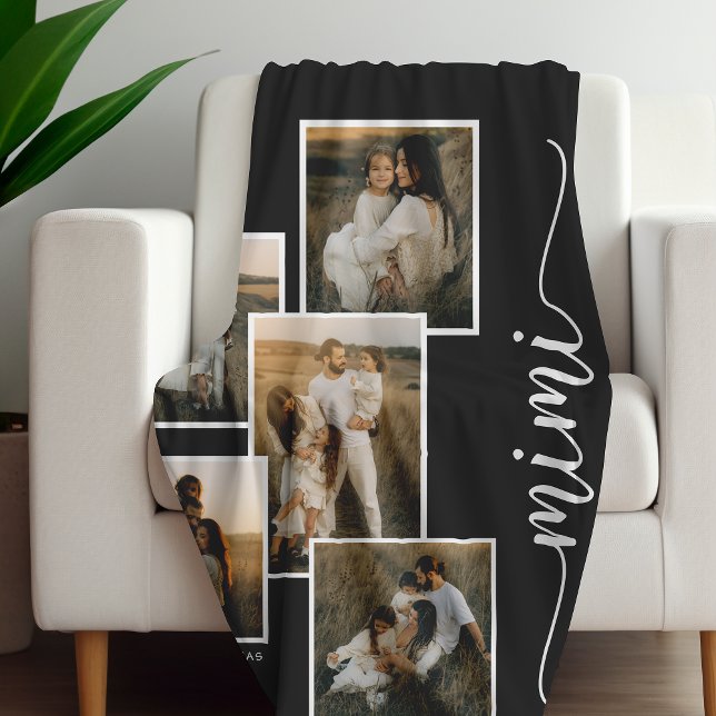 Schwarze Personalisierte Mimi Großkind 5 FotoColla Fleecedecke (Von Creator hochgeladen)