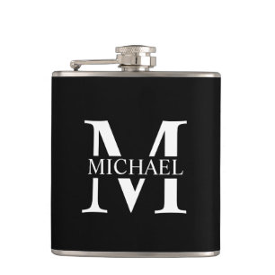 Schwarze Personalisierte Monogramm und Name-Flasch Flachmann