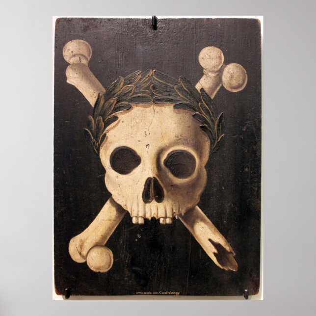 Schwarze Pest Kunst - Schädel und Kreuze Poster (Vorne)