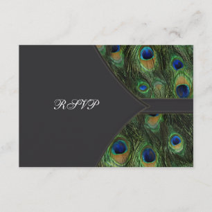 Schwarze Pfauen-Hochzeits-RSVP RSVP Karte