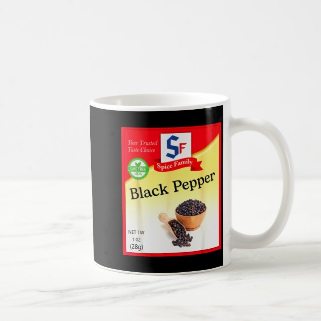 Schwarze Pfeffer-Würzmittel-Kostüm-Feiertag-Sce-Gr Kaffeetasse (Rechts)