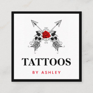 Schwarze Pfeile & Rote Rose Tattoo Artist Feminine Quadratische Visitenkarte