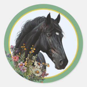 Schwarze Pferd-Rundaufkleber Runder Aufkleber