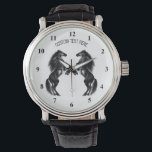 Schwarze Pferde beobachten - Benutzerdefinierter T Armbanduhr<br><div class="desc">Schwarzes Wildpferd - Schwarz und Weiß Zeichnend Tierart Mustang Pferde von MIGNED - Einzigartiger Text hinzufügen / Wählen Sie Ihre Lieblingsfarben - Vergrössern und verschieben oder entfernen Sie Elemente mit dem Anpassungs-Tool ! Sie können meine Designs auch auf mehr als 1000 Zazzle-Produkte übertragen.</div>
