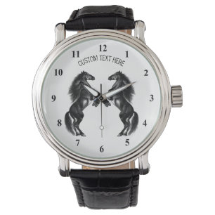 Schwarze Pferde beobachten - Benutzerdefinierter T Armbanduhr